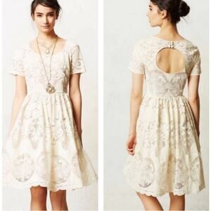 Anthropologie x Tracy Reese Ivorie Back Cut Out Lace Floral Whimsical Dress